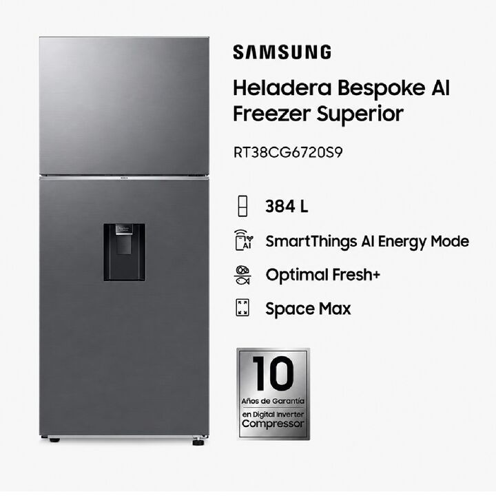 Heladera Samsung 384L No Frost Bespoke C/Dispenser RT38CG6720S9/B3 - Vista 10