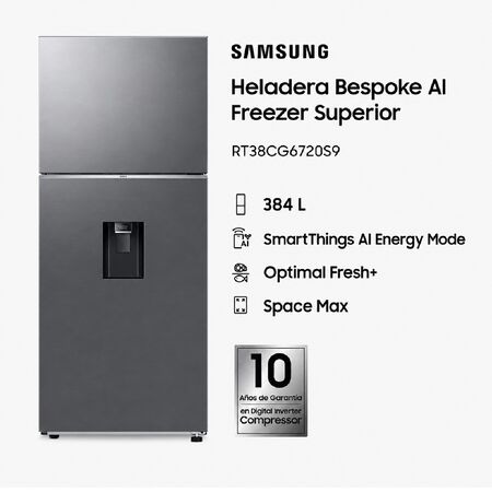 Heladera Samsung 384L No Frost Bespoke C/Dispenser RT38CG6720S9/B3