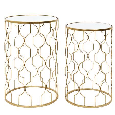 Set Mesas para Living Apilables Proline Dorado con Espejo HD0444