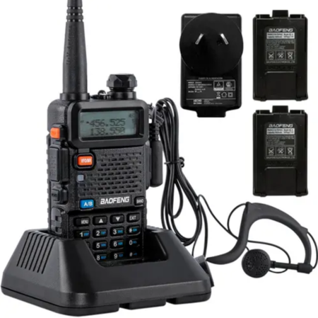 Handy Baofeng UV-5R Bi-Banda 5w 128CH Hasta 10km + 2 Baterías y Manos Libres