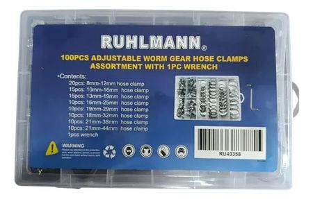 Kit de Abrazaderas Ruhlmann Acero Inoxidable 100 Piezas
