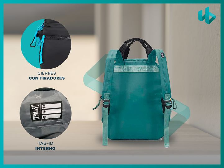 Mochila Escolar Deportiva Urbana Original Everlast Hombre Mujer Reforzada 21950 Verde - Vista 5