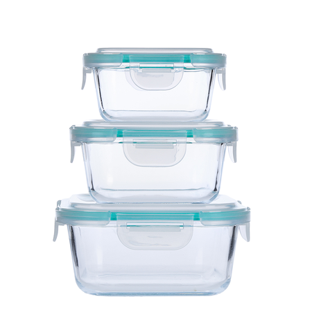 Set X 3 Recipientes De Vidrio Cuadrados Con Tapa