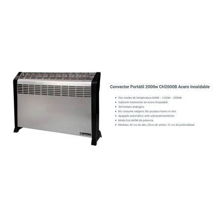 Convector Portátil Protalia Ch2000b 2000w Acero Inoxidable