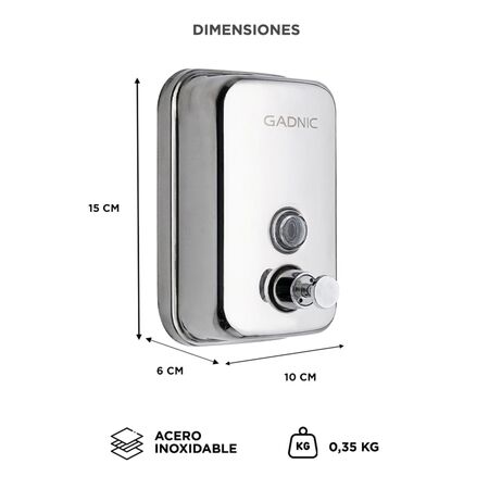 Dispenser de Jabon Liquido Gadnic Metalico Baño y Cocina 500ml