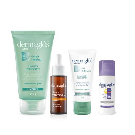 Dermaglos Set Gel Limpiador + Hidratante + Fps50 + Vitamin C