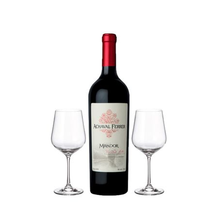 Set Vino Tinto Achaval Ferrer Mirador Malbec y 2 Copas Con Estuche