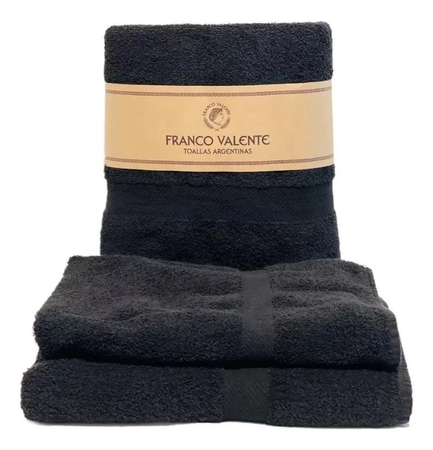 Juego Toalla Y Toallón Franco Valente 400g 100% Algodon Negro
