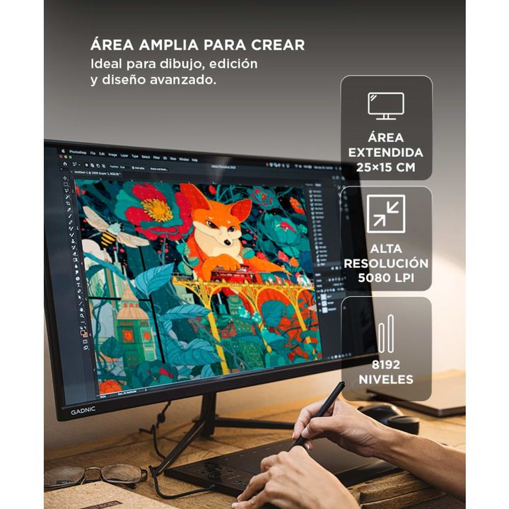 Tableta Gráfica Gadnic TBG123 10 x 6 Con 8192 Niveles De Presión Y 22 Accesos Directos - Vista 4