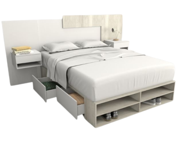 Base Cama Box Linea Minimal 1.40m 4 Cajones Con Estantes 6442 Nevado/Everes Tables - Vista 5