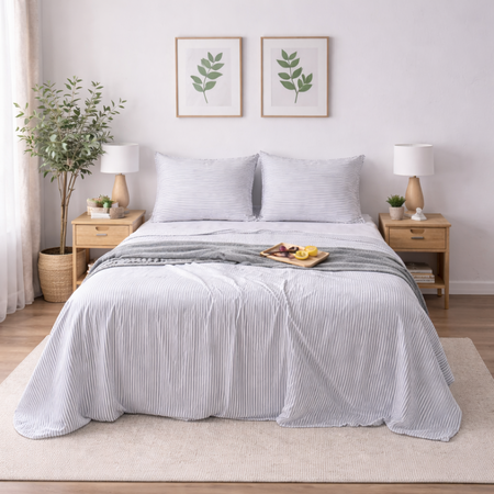 Sabanas LINES 4 piezas Queen rayada Gris