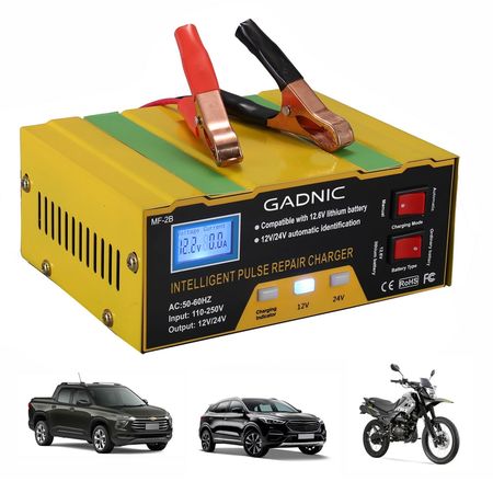 Cargador Inteligente De Batería De Autos y Motos Gadnic Display Digital Apto Gel Ácido Litio