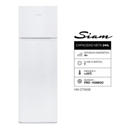 Heladera Siam Hsi-ct260b Top Mount Ciclica 244l Blanco
