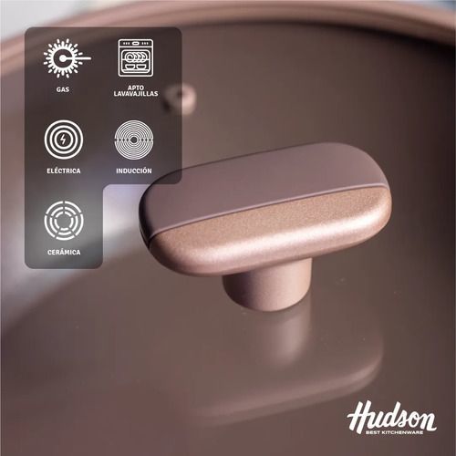 Wok Aluminio 28cm Inducción Antiadherente Línea Gala Hudson Rosa - Vista 4