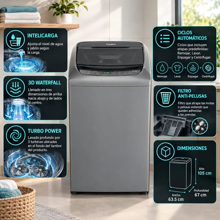 Lavarropas Carga Superior Whirlpool Ww10htb 10kg 740rpm - Vista 2