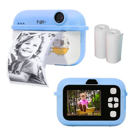 Cámara Compacta Infantil 1080p Con Mini Impresora Térmica Color Celeste + rollos de impresión