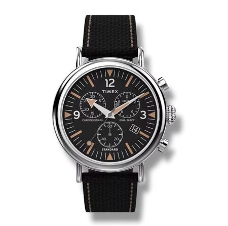 RELOJ ANALOGICO TIMEX MALLA CUERO NEGRO, FONDO NEGRO, CRONOGRAPH, CALENDARIO (RTX0655) (TW2V43700)