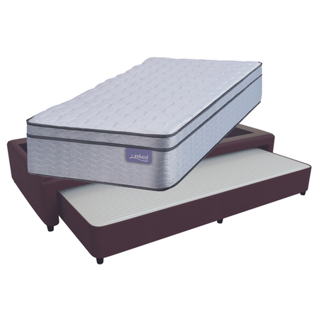 Colchón + Carricama Cuero Marron Resortes 1 1/2 Plaza Inducol Pravia Europillow 100x200x24 110kg 