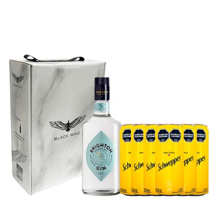 Gin Brighton y 6 Latas Tonicas Schweppes Con Estuche