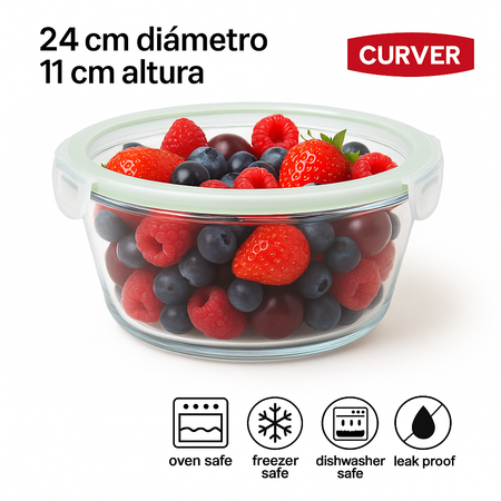 Hermetico Contenedor Vidrio Taper Horno Freezer 2,3 Lts Redondo Curver