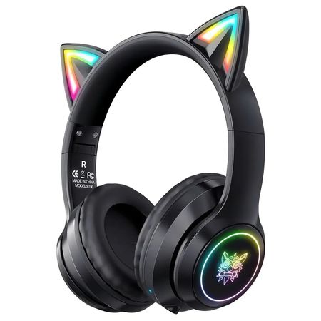 Auriculares Gamer inalámbricos Onikuma B90 Orejas Gato Luz Led Negro