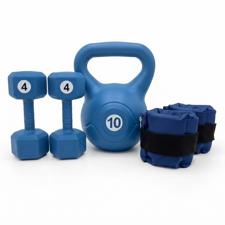 Combo Pesa Rusa 10 kg + Par de Mancuernas 4 kg + Par de Tobilleras 2 kg - Vista 3