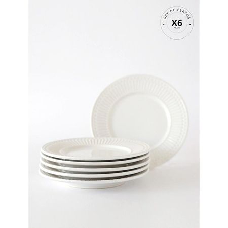Set 6 platos postres Porto Brasil Roma Ceramica Blanco 20 cm