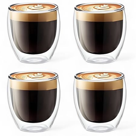 Pack X4 Vaso Doble Vidrio Pocillo Taza 80 Ml Hogar Actual
