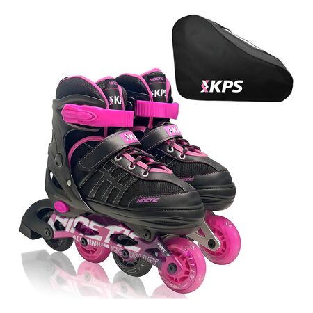 Rollers Extensible Kinetic + Bolso Ruedas Pu Chasis Aluminio Negro/Fucsia M (33-37) 70 mm