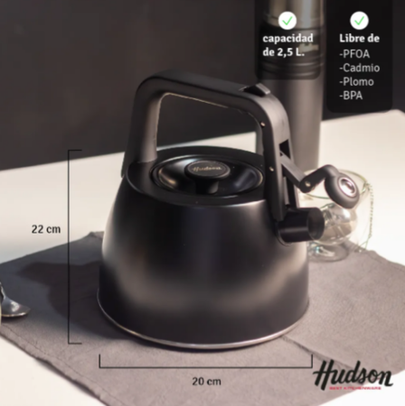 Pava silbadora negra acero inoxidable 2.5 L Hudson DESIGN