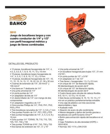 Tubos con Cricqueta Bahco Llaves y Puntas 1/4 y 1/2 91 Piezas