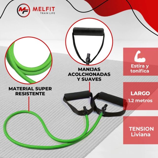 Banda Elastica Con Manijas Melfit Latex Tension Liviana Mf B2 Verde - Vista 2