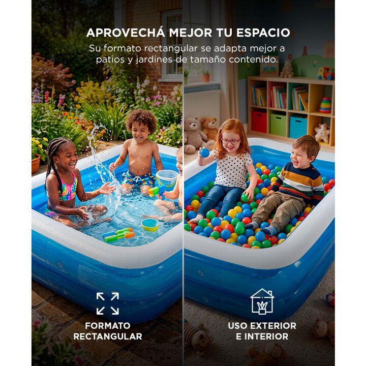 Pileta Inflable Rectangular Gadnic 855 Litros PVC 130 x 90 x 40 Cm Familiar - Vista 3