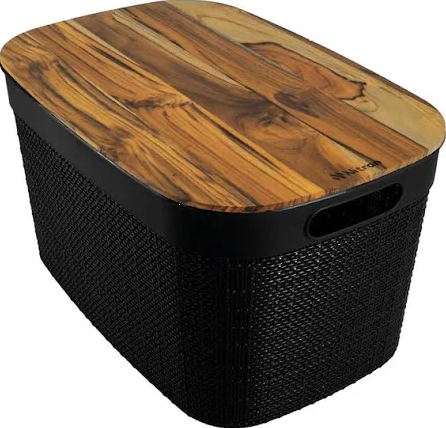 Caja organizadora simil yute tapa teca