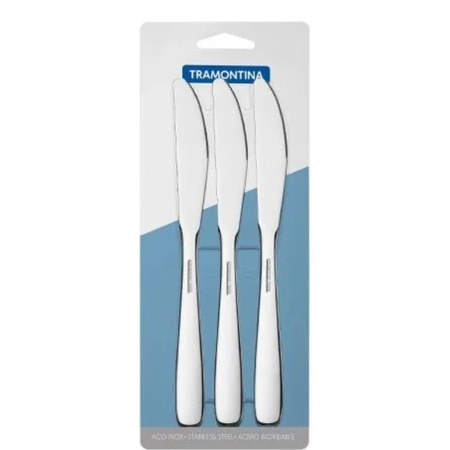 Set X3 Cuchillo De Mesa Amazonas 23cm Tramontina Blister Plateado