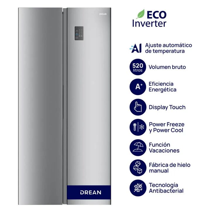 Heladera Side By Side Drean 503L Inverter No Frost Inoxidable DSP480LKRSSO - Vista 2