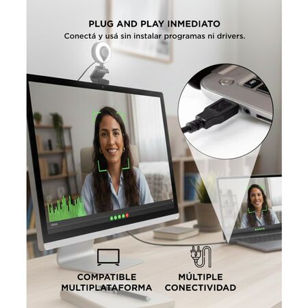 Camara Web Gadnic Full HD 1080P c/ Aro Led Webcam Meet Zoom