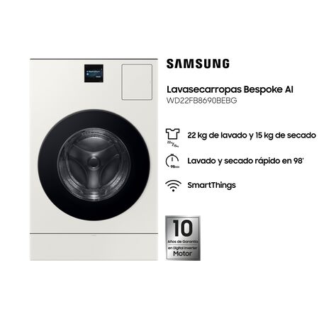 Lavasecarropas Samsung Bespoke IA 22Kg 8690 Inverter Blanco