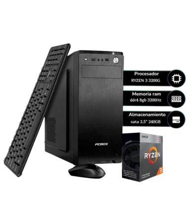 PC PCBOX AMD RYZEN 3 3200G, 8GB, SSD 240 GB, W11HSL, KIT: TECLADO, MOUSE