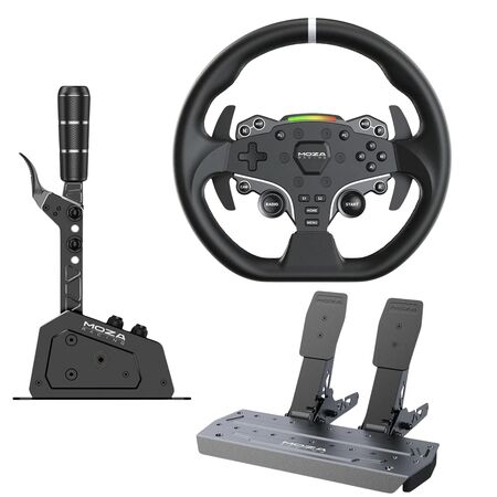 Simulador de Carreras Volante MOZA R3 Direct Drive+Pedales SR-P Lite+Palanca SGP