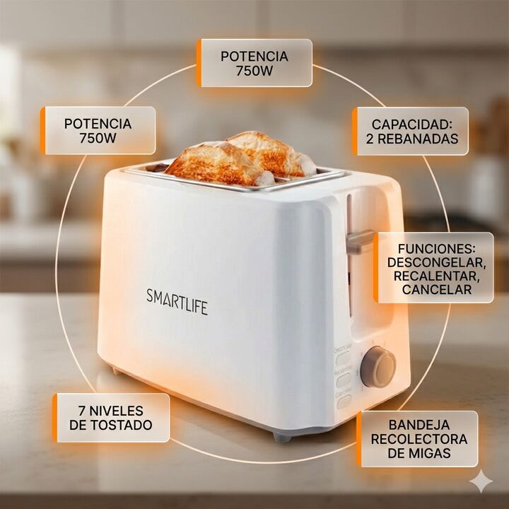 Tostadora Eléctrica Smartlife Sl-to1301 750w 2 Ranuras - Vista 2