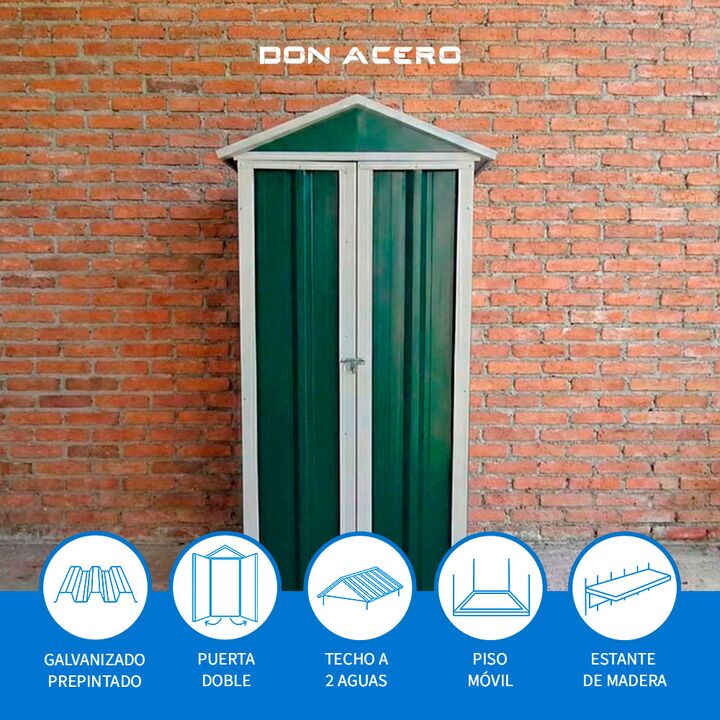Armario Deposito Galpon de jardin 1x057x2 Verde + piso + estante DON ACERO - Vista 4