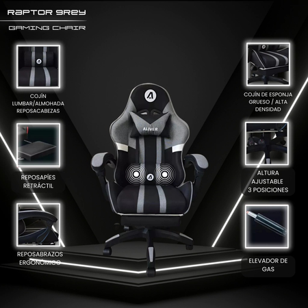 Silla Gamer Aliver Raptor Plus AL-GC9960 Con Masajeador Y Reposapies Reclinable