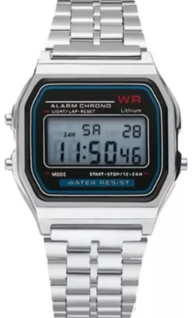Reloj Vintage Digital Luz Alarma Malla Acero