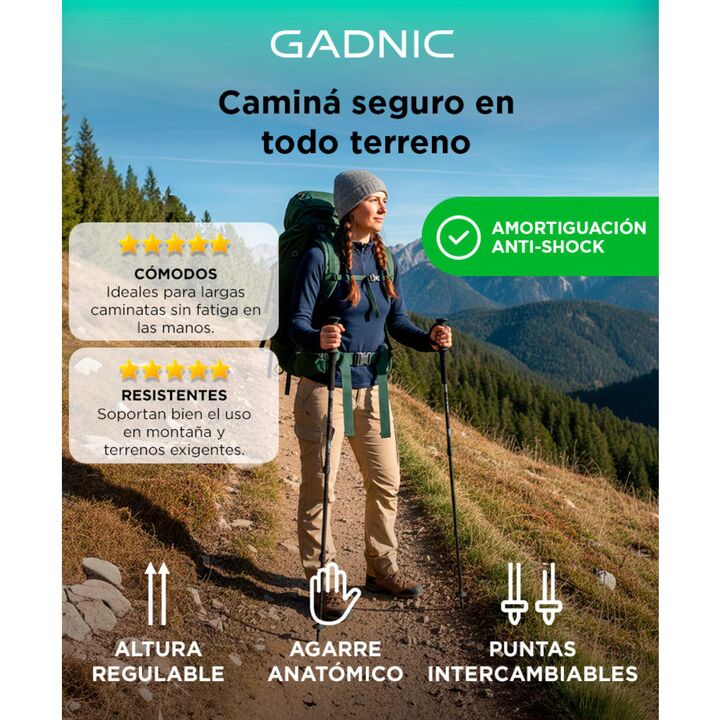 Kit de Bastones Gadnic Para Trekking Senderismo Antishock - Vista 2