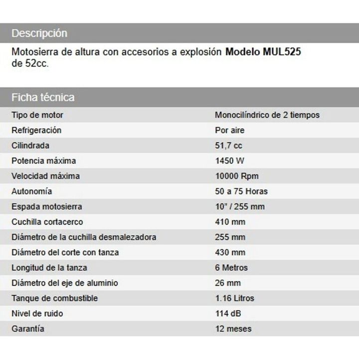 Motosierra Multifuncion De Altura Daihatsu 52cc Mul525 4 En 1 - Vista 5