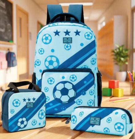Kit escolar fútbol Infantil 3 En 1 mochila lunchera y cartuchera