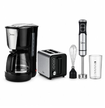 Combo Midea Desayuno : Cafetera, Tostadora y Licuadora de Mano 