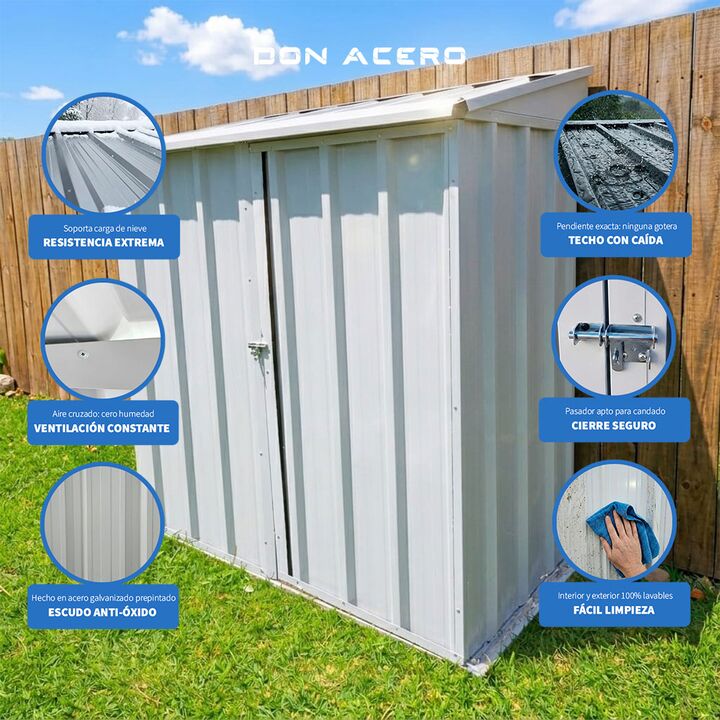 Armario Deposito Galpon de jardin Casi 2x1x2 Techo 1 agua Blanco DON ACERO - Vista 5