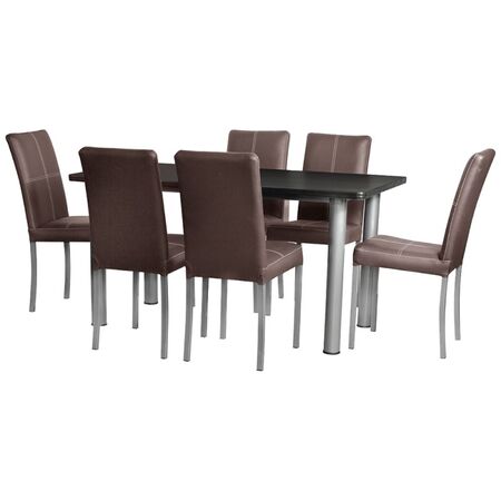 JUEGO DE COMEDOR PRAGA X6  PLATINO CHOCO MUEBLES AIMARETTI